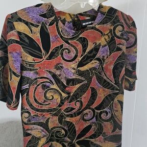 Bob Mackie Black and Multicolor Abstract Short Sleeve Top